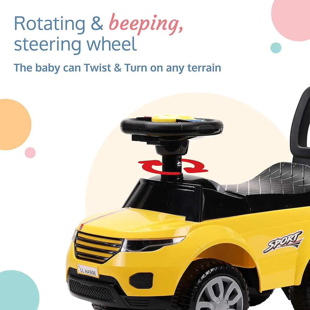 LuvLap Starlight Ride on & Car for Kids with Music & Horn Steering, Push Car for Baby with Backrest, Safety Guard, Under Seat Storage & Big Wheels, Ride on for Kids 1 to 3 Years Upto 25 Kgs (Yellow)