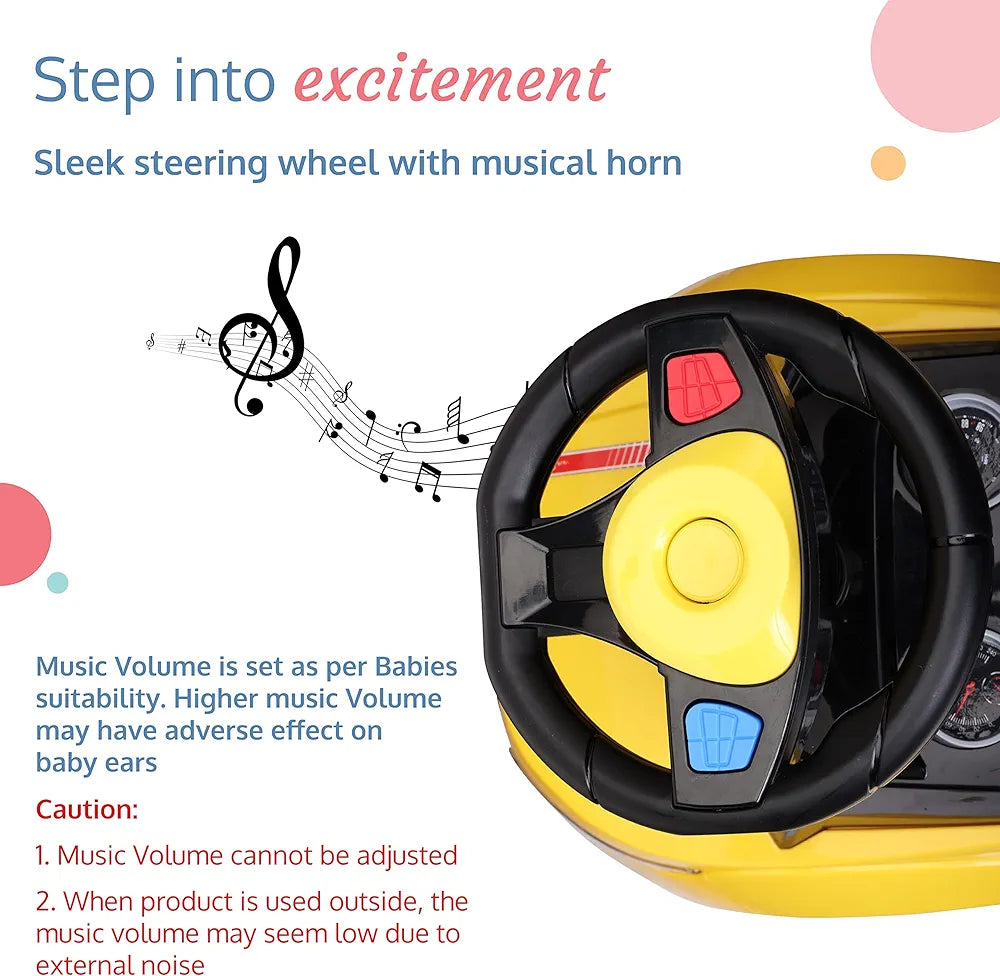 LuvLap Starlight Ride on & Car for Kids with Music & Horn Steering, Push Car for Baby with Backrest, Safety Guard, Under Seat Storage & Big Wheels, Ride on for Kids 1 to 3 Years Upto 25 Kgs (Yellow)